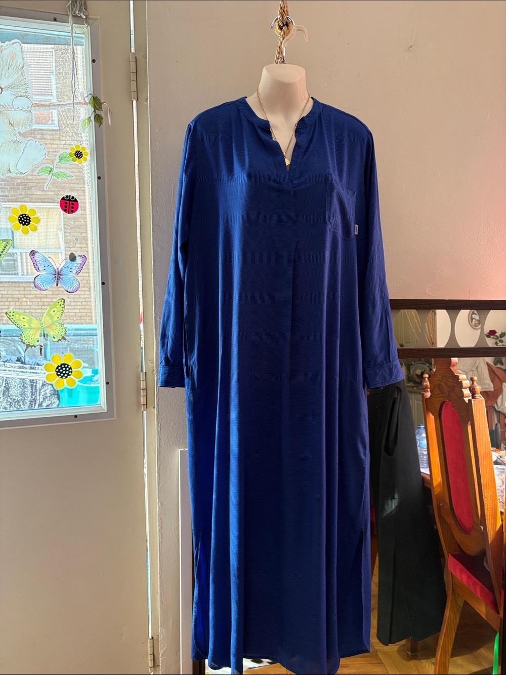 DKNY Cobalt Blue V-Neck Maxi Dress. Viscose